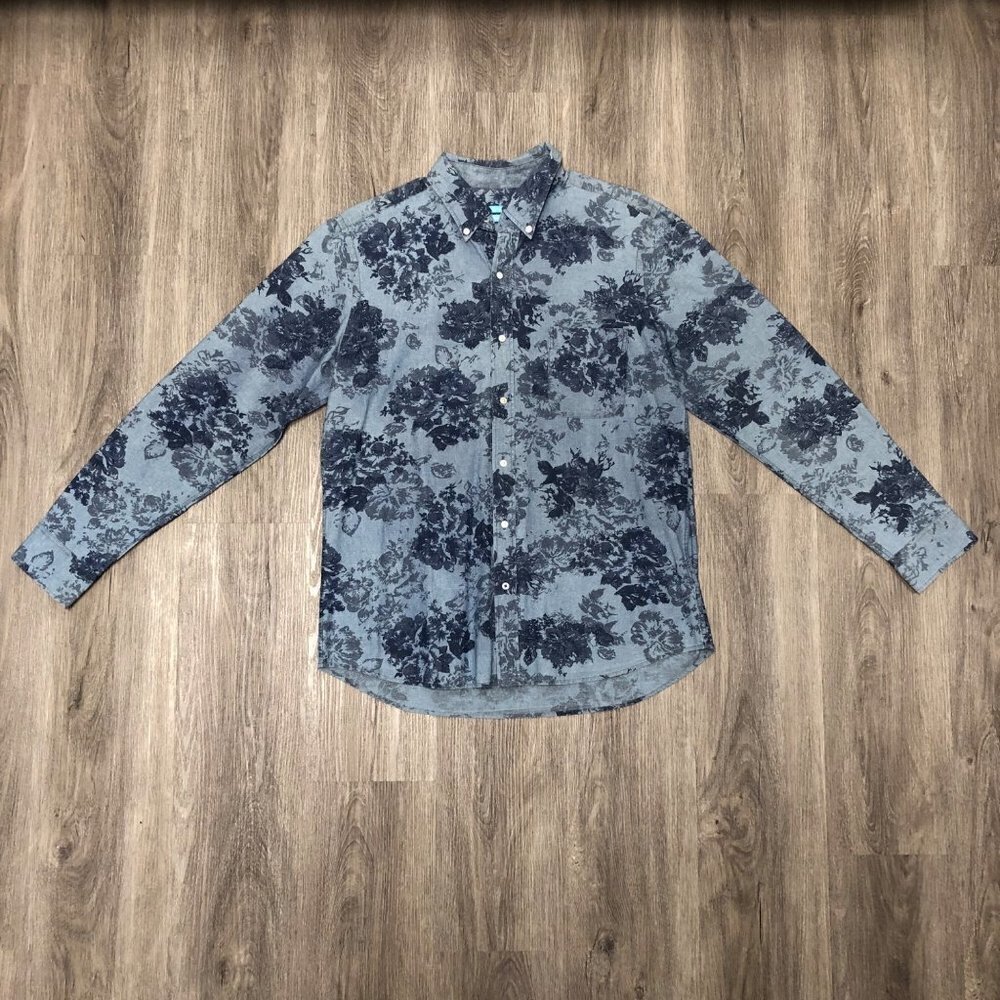 J. McLaughlin Men's Size Large Modern Fit Button Down Shirt Blue Floral Cotton